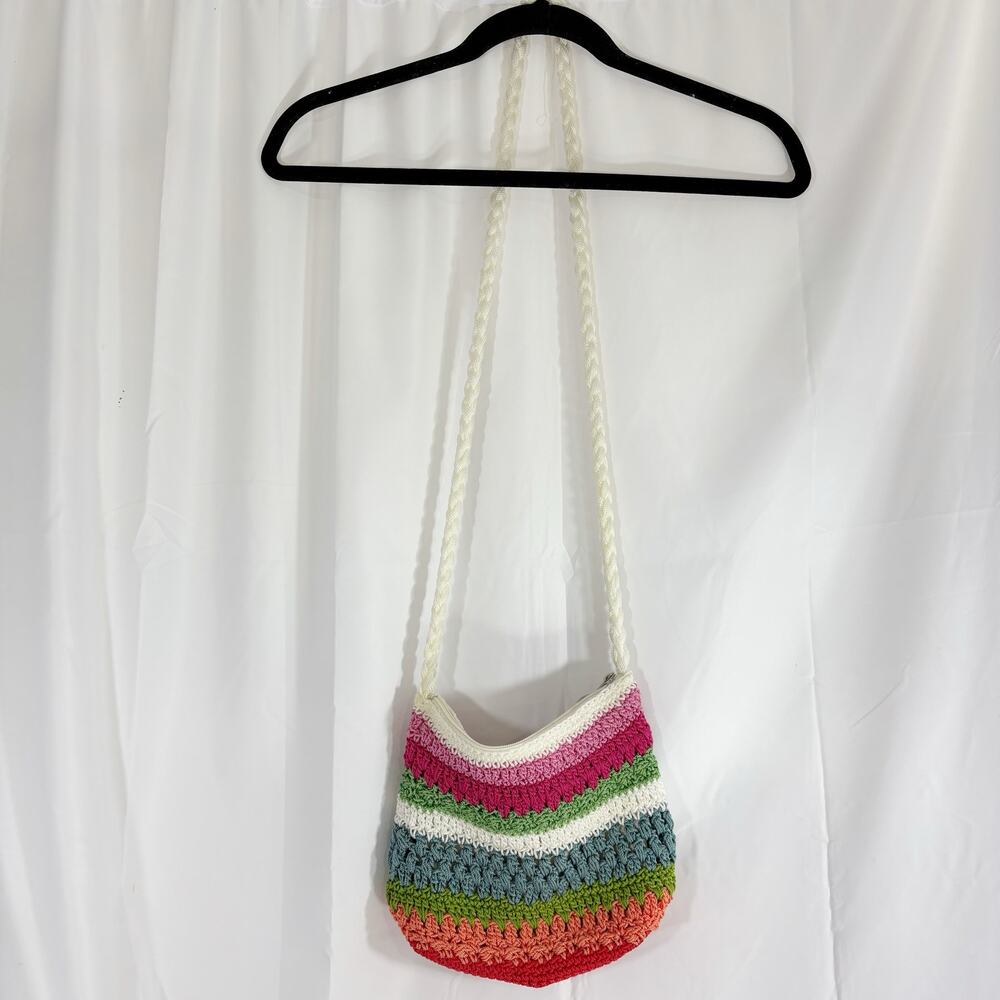Croft & Barrow Crochet Purse Rainbow Tote Braided Crossbody Strap Boho Bag - Picture 3 of 5
